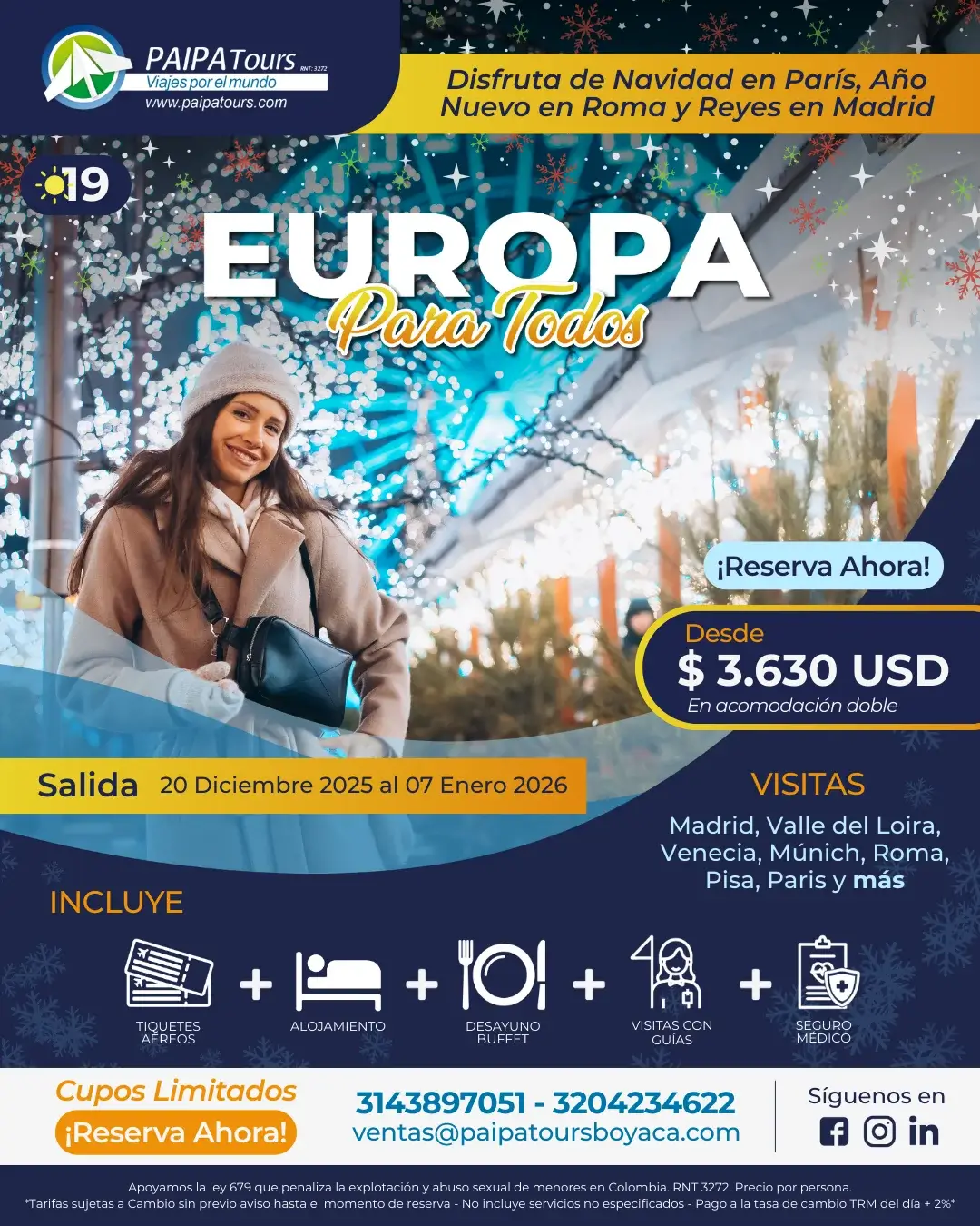 Paquete de Viaje a Europa desde Colombia para Navidad, Fin de Año y Reyes 2025 con Paipa Tours