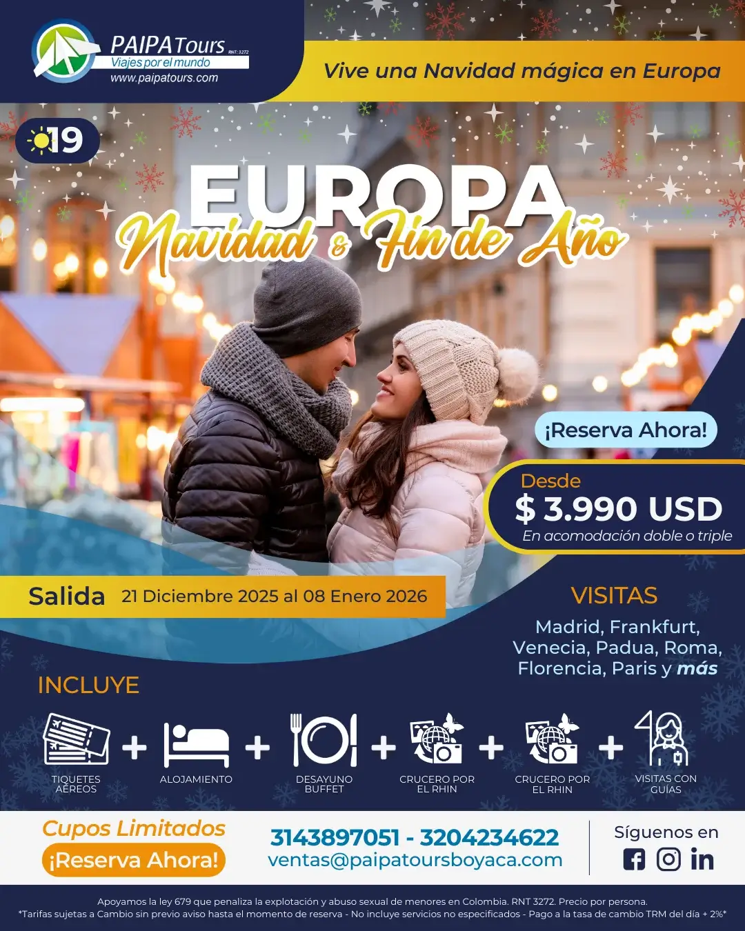 Paquete de Viaje Europa en Navidad y Fin de Año desde Colombia 2025 con Paipa Tours