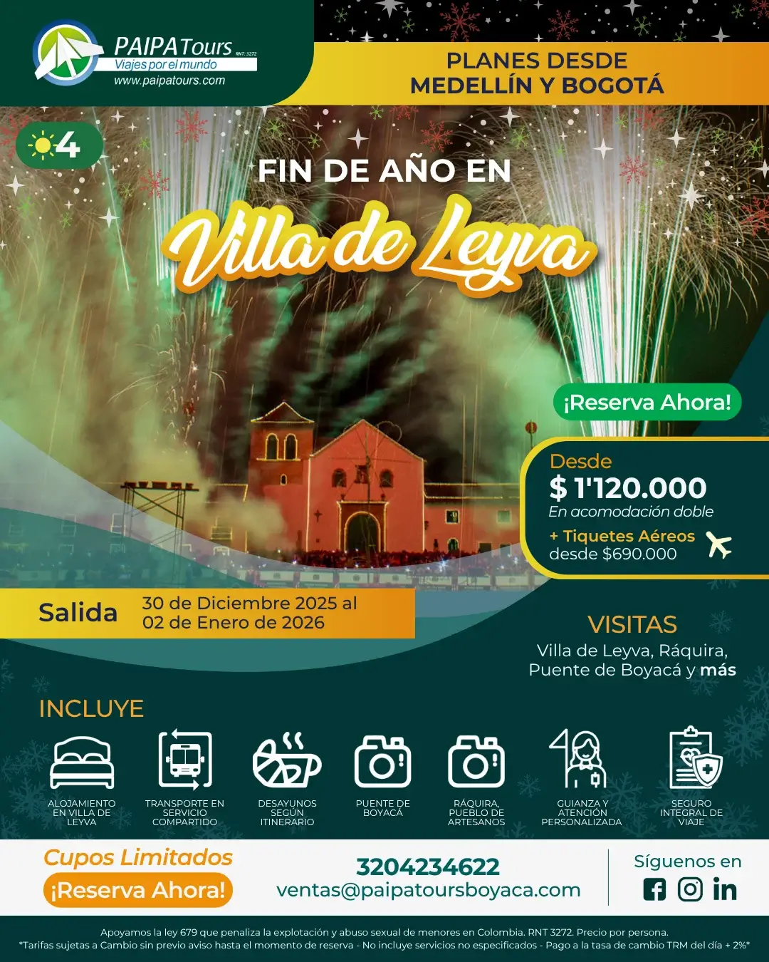 Viaje Fin de Año en Villa de Leyva desde Medellín - Diciembre 2025 - Paipa Tours