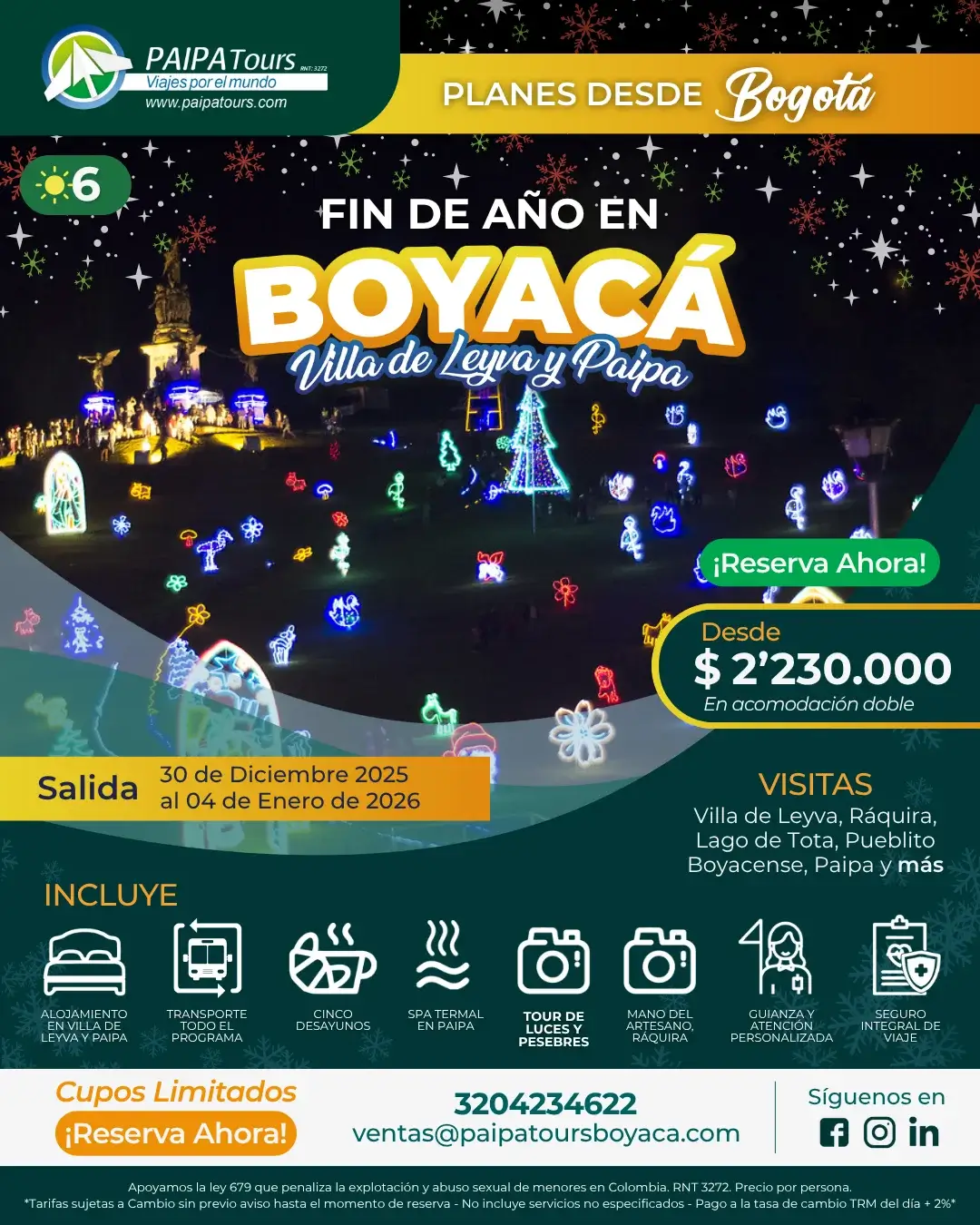 Viaje Fin de año en Boyacá desde Bogotá - Diciembre 2025 - Enero 2026 - Paipa Tours