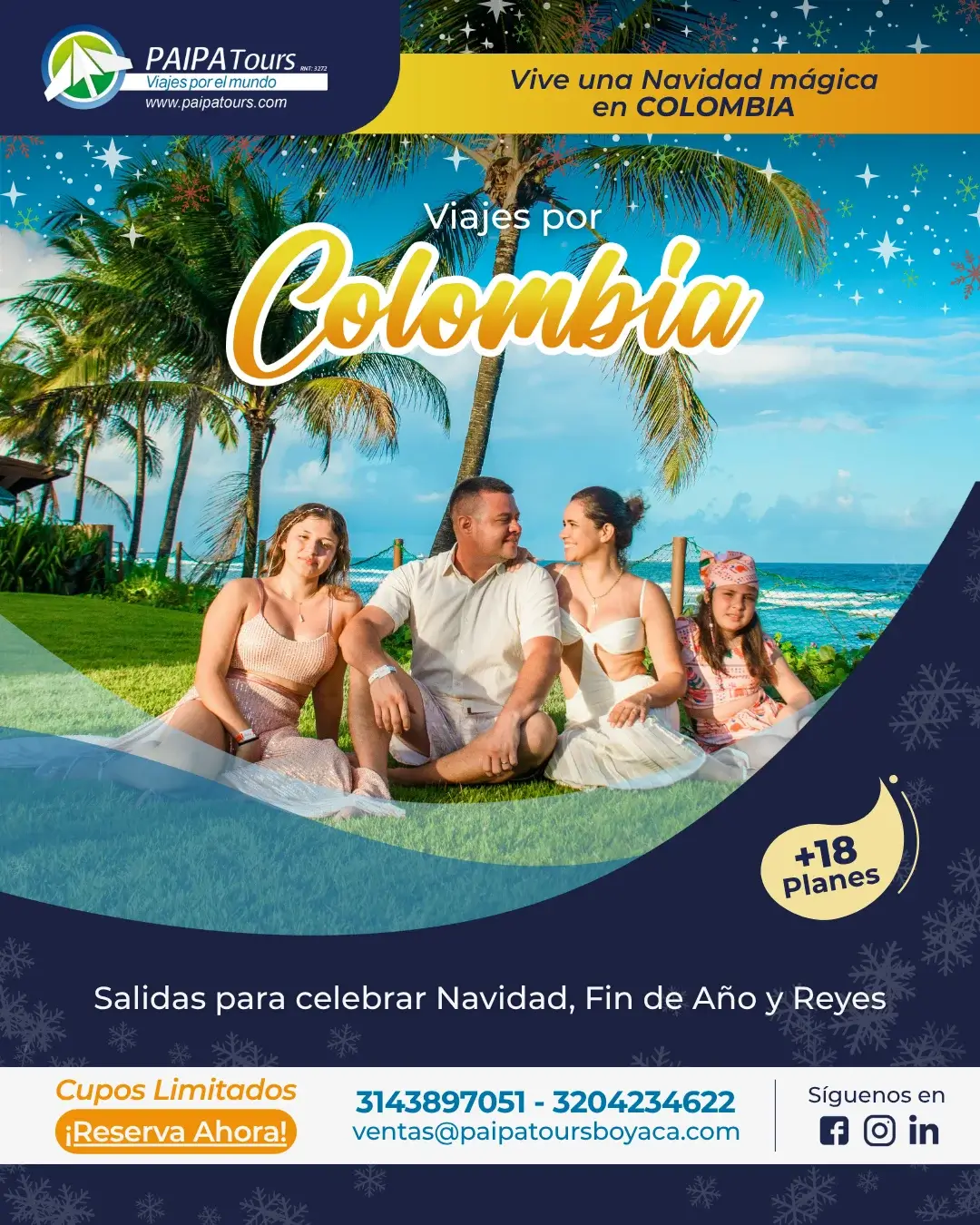 Familia disfrutando vacaciones en el Caribe colombiano con Paipa Tours durante Navidad y Fin de Año.